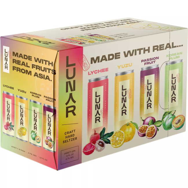 Lunar Hard Seltzer Variety Pack (8-Pack) - Lychee, Yuzu, Korean Plum, Passion Fruit