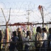 Visitors walk near a wire fence decorated with ribbons written with messages wishing for the reunification of the two Koreas at the Imjingak Pavilion in Paju, South Korea on Thursday.