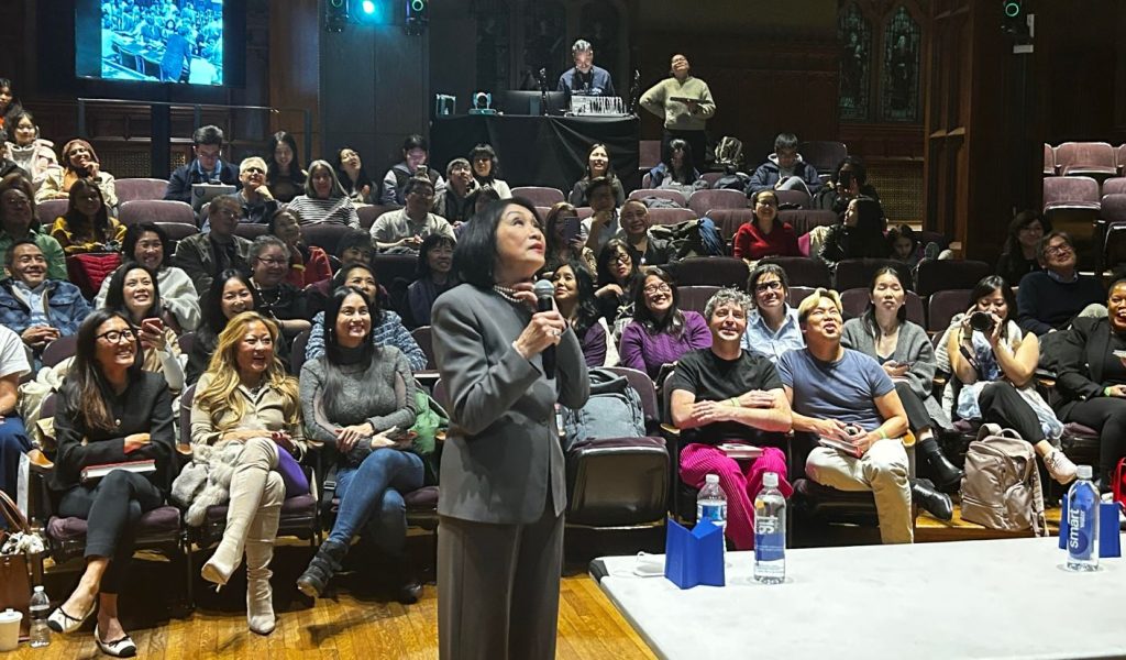 Connie Chung reminisces with a captivated audience about her early career as she shares photos from her reporting in Washington, D.C.