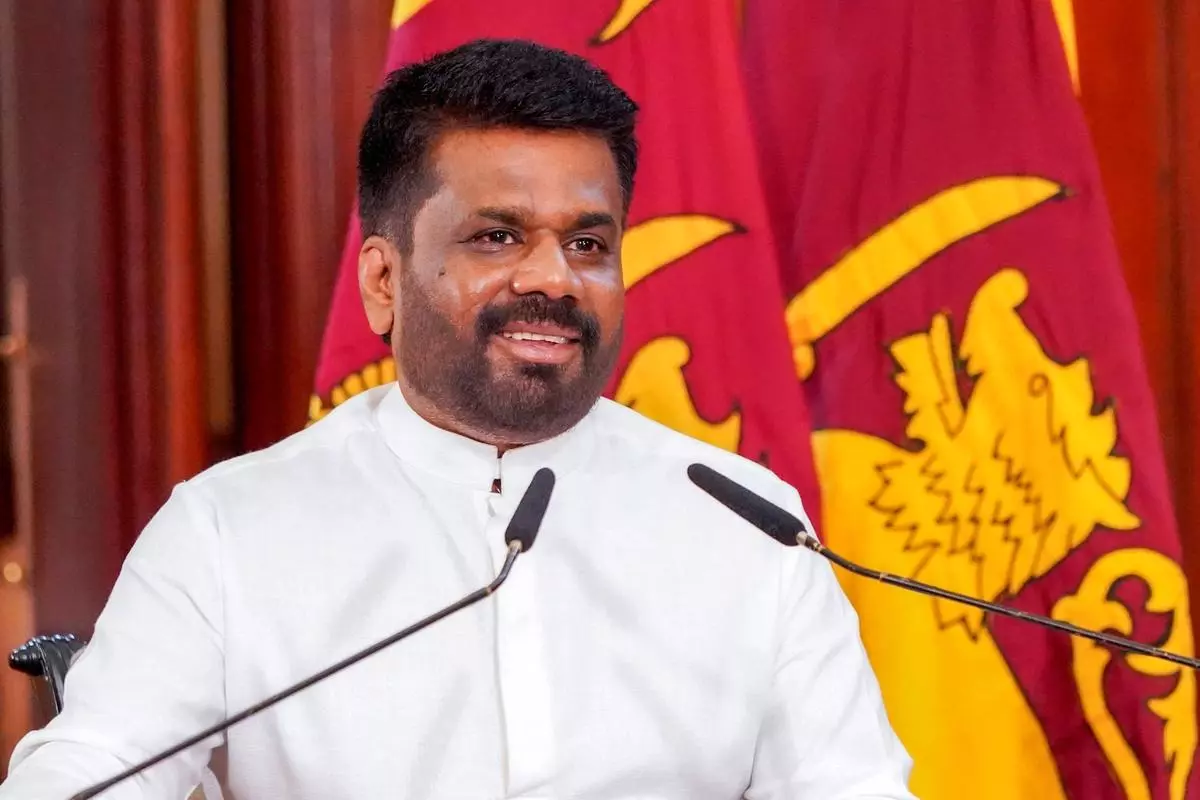 Sri Lanka’s newly elected President Anura Kumara Dissanayake, as he addresses the nation in Colombo. 